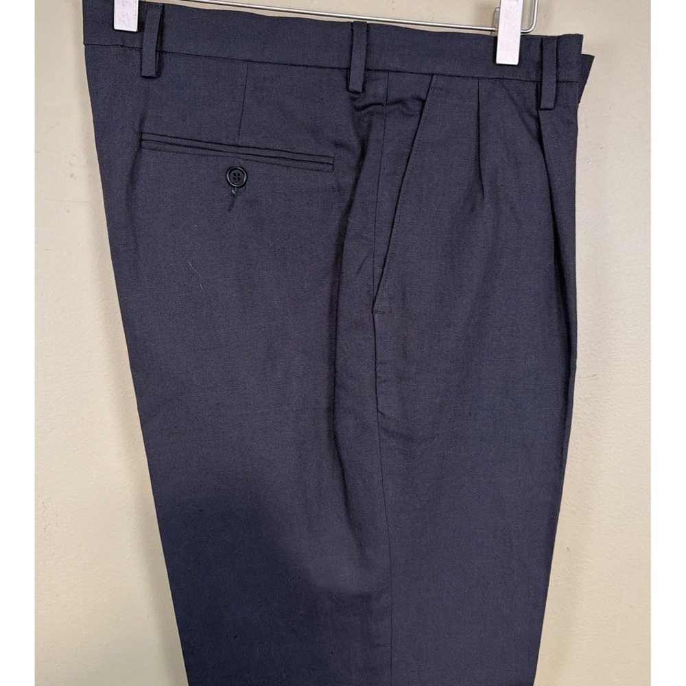 United Colors of Benetton Linen Pants Mens 50 34x35 Black Italy Pleated Straight